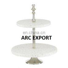 New Arrival Trendy Silver Beaded 2 Tier Cake Stand Wholesale Metal Silver Cake Stands thumbnail-5