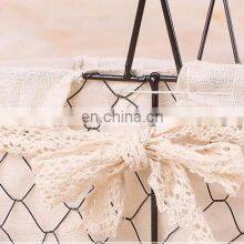 Wholesale Home Decor Picnic Oval Dark Brown Metal Wire Fabric Food Fruit Bread Mix Storage Flower Basket With Handles Flower Vase thumbnail-5