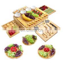 Natural 4 Drawers Bamboo Cheese Board And Cutlery Set Serving Tray With Ceramic Cups And Spoons thumbnail-2
