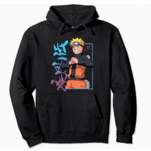 Custom Anime Fashion Naruto Kanji Frame Pullover Hoodie Black Blue