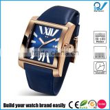 Build your watch brand easily square case brand watch factory china stainless steel case genuine leather strap