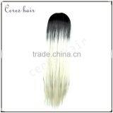 Black and White Two Tone Ombre Synthetic Fiber Wig Long Neat Bang Silk Straight Hair Wig for Black Women thumbnail-5
