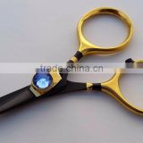Fly tying Razor scissors 4" Gem stone knob Black & Gold coating/Fishing Razor scissors