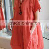 Cotton Linen V-neck Formal Casual Pregnancy Clothing Summer Plus Size thumbnail-4