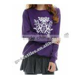 Girls' Leisure Purple Fleece Sweater With White Logo Printed thumbnail-2