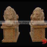 Yellow Marble Sleep Lion Sculpture for Sale thumbnail-1