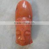 Wholesale 20-55mm Orange Chakra Buddha Head Carved Natural Coral Pendant thumbnail-1