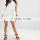 Women Summer Bohemian Casual Wear, Swing Style Ivory Top Woven Lace Cotton Mini Dress thumbnail-4