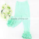 Children's Boutique Clothes Solid Color Cotton Icing Pants Girls Kids Triple Ruffle Leggings thumbnail-2