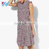 Latest Fashion Dress 2016 Women Clothing Designs Gathered Waist Frill Sleeve Midi Dress thumbnail-3