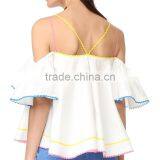 Summer off Shoulder Short Flutter Sleeves Rickrack Latest Designer Blouses thumbnail-4