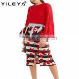 Latest Spring Design Fashion Red Lace Blouses for Ladies Elegent Long Sleeve Women Tops thumbnail-3