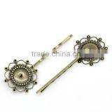 Hair Clips Bobby Pins Round Antique Bronze Cabochon Setting(Fit 12mm Dia,Hold Ss5 Rhinestone)Hollow 6.9cmx2.8cm,30PCs,8seasons thumbnail-1