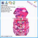 Hexagon Purple Paper Cardboard Suitcase Toy Doll Gift Box With Handle