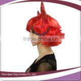 Cheap Short Red Curly Synthetic Halloween Party Hair Wig With ox Horn thumbnail-2