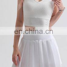 Hot Selling Ribbed Crop Top Match Mini Pleated Skirt Tennis Sports Suit Set Dance Running Tracksuit For Women Gym Fitness Wear thumbnail-2