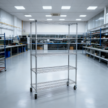 ESD Flat Storage Racks Chrome-Plated Mesh Shelving Cart Four-Wheel ESD Push Cart OEM Reel Storage Trolley 1200*600*1800mm