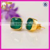 Fashion Hot Faceted Green Onyx Gold Plated Stud Earrings thumbnail-1
