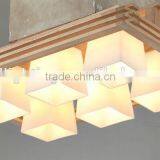 2016 New Design 6 Lights Wooden Ceiling Lamp Wooden Glass Ceiling Light Fixture