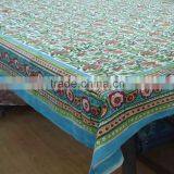 Block Printed Tablecloth in Green Leaf Print Hare Patte thumbnail-1