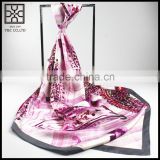 2016 Fashion Pink Printed Bandanna twill square 100% Silk scarf
