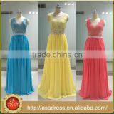 ASAJ-12 Real Photos A-line Sheer Neckline Lace Appliques Beaded Sash Long Chiffon Bridesmaid Dresses