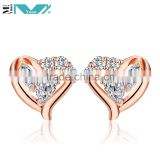 Heart 925 Solid Sterling Silver Sparkling White Pave Earring Studs