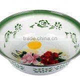 Stainless steel edged round green printed enamel basin