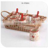 Exquisite Rectangle Wicker Coffee Cup Basket With Swing Handle thumbnail-1