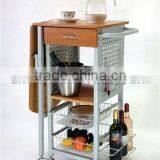 Wooden Kitchen Dining Wine Trolley Cart, Folding Storage Rack With Wheels thumbnail-1