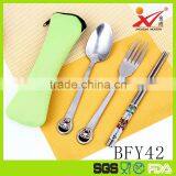 3 Pcs Tableware Stainless Steel Dinnerware Set of Chopsticks, Spoon and Fork With the Bag thumbnail-2