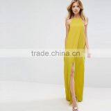 2017 Summer High Neckline Front Split Sexy Long Yellow Dresses For Women HSd9018 thumbnail-2