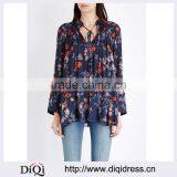 Wholesale Women Band Collar Long Sleeves Slit Cuffs Semi Sheer Floral Print Georgette Blouse(DQE0159T) thumbnail-1