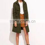 Olive Green Drawstring Parka Jacket Winter Coat With Hooded Cotton Padded Longline Jacket Jacket Custom Made thumbnail-2