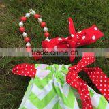 Professional Design Latest Style Girls Watermelon Green Chevron Dress With Necklace and Headband thumbnail-3