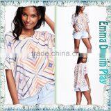 High Quality Digital Printing Custom Pattern Ladies Fashion Boat Neck Half Sleeve T-Shirt thumbnail-5