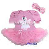 Newborn Baby Halloween Ghost Princess Crown Pink Bodysuit Romper Pettiskirt Tutu Bow Headband 0-18M thumbnail-1