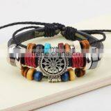 XP-LB-2168 Newest Beads Colorful Men Cuff Leather Bracelet
