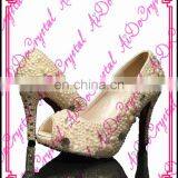 Aidocrystal Fashion New Design White Pearl Elegant Peep Toe Low Heel Wedding Shoes for Ladies thumbnail-1