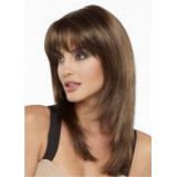 Straight Brown 16 Inches with Bangs Women Synthetic Wigs in Capless Constructions
