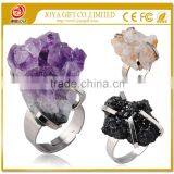 Natural Real Rough Drusy Black Agate Crystal Amethyst Rings Gemstone Ring With Adjustable Metal Women Finger Jewelry thumbnail-1