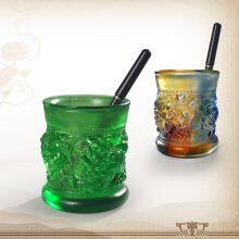 Colored Glaze Fancy Business Gift Auspicious Lions Animal Home Decor Pen Holder Desktop Display Rack Stand thumbnail-5