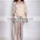 QD80815 Ladies Winter Denmark Pelt Mink Fur Lace Shoulder Jacket With Half Sleeves thumbnail-1