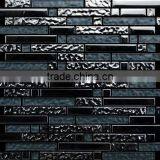 12"x12" Dark Black Blend Gloss Linear Glass Mosaic thumbnail-1