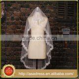 BV1009 2015 New Real Photo Simple Short Wedding Veil Lvory One Layer Lace Purfle Bride Veil thumbnail-1