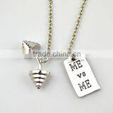 Bending Dumbbell "ME VS ME" ME VS ME" Fitness Charm Weightlifting Gym Chain Necklace