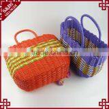 Colorful Plastic Woven Hand Basket Fruit Vegetable Used Mini Shopping Baskets thumbnail-3