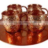 Copper Moscow Mule Mug - Diamond Hammer Barrel Cups - Cocktail Cups/Glasses Set Of 4 Mug thumbnail-2