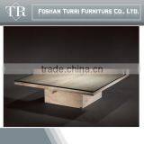 Modern Luxury Travertine Base Glass Top Coffee Table thumbnail-6