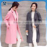New Products Wollen Fabric Plain Color Ladies Fancy Long Coat thumbnail-1